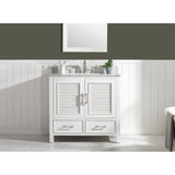 All Estate vanity cabinets are constructed from solid birch wood and MDF to prevent warping, and paired with a 1 inch thick white quartz countertop and backsplash.