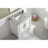 1" thick white quartz countertop with pre-drilled holes to accommodate 8" wide spread faucets