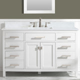 Vanity cabinets constructed from solid birch wood and MDF to prevent warping
