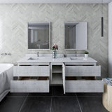 Fresca Formosa 72" Rustic White Modern Wall Hung Double Sink Bathroom Vanity | FCB31-301230RWH-CWH-U