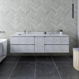 Fresca Formosa 70" Rustic White Modern Wall Mount Double Sink Bathroom Base Cabinet | FCB31-301230RWH