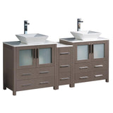 Fresca Torino 72" Gray Oak Double Sink Bathroom Cabinets w/ Tops & Vessel Sinks
