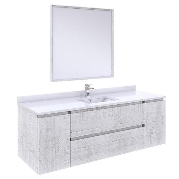 Fresca Formosa 60" Rustic White Modern Wall Hung Bathroom Vanity Set | FVN31-123612RWH