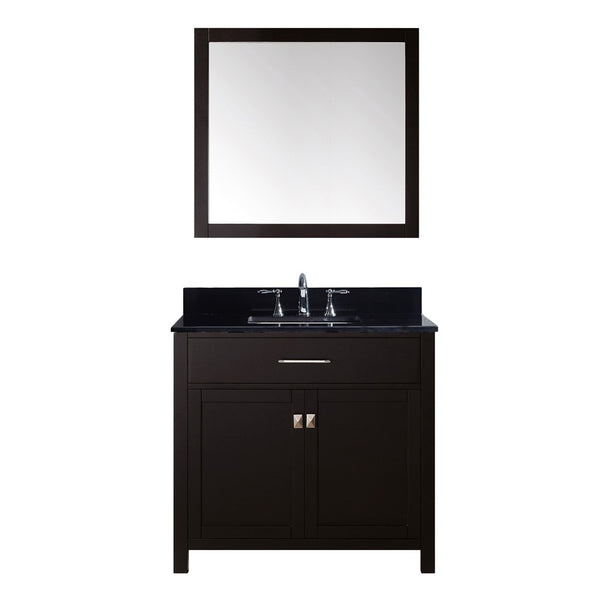 Virtu USA Caroline 36" Single Bathroom Vanity w/ Black Granite Top, Sink, Mirror