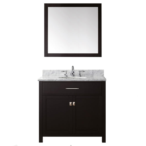 Virtu USA Caroline 36" Single Bathroom Vanity w/ Marble Top, Round Sink, Mirror
