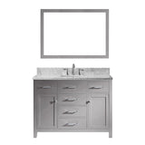 Virtu USA Caroline 48" Single Bathroom Vanity w/ Marble Top, Square Sink, Mirror