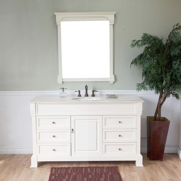 Bellaterra Home 60" Cream White Wood Single Sink Vanity Set - 205060-S-CR - Bath Vanity Plus