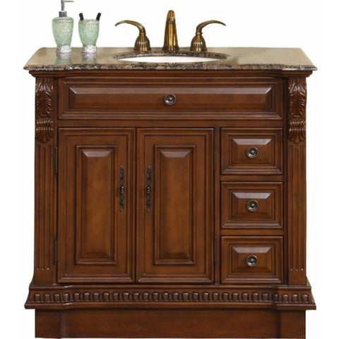 Silkroad Exclusive 38" English Chestnut Single Sink Cabinet with Granite Top - HYP-0211-BB-UIC-38 - Bath Vanity Plus