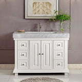 Silkroad Exclusive 48" White Oak Single Sink Cabinet with Ramp Sink, Marble Top - V0288WR48C - Bath Vanity Plus