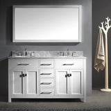 Virtu USA Caroline 60" White Double Bathroom Vanity Set with Marble Top - MD-2060-WM - Bath Vanity Plus