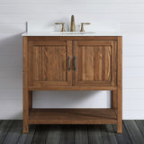 The Austin bathroom vanity cabinet by Design Element combines classic rustic charms with modern features.