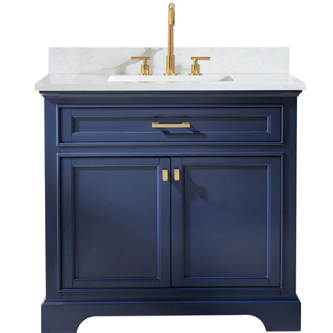 Design Element Milano 36 in. W x 22 in. D Bath Vanity in Blue with Quartz Vanity Top in White with White Basin | ML-36-BLU