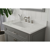 1" thick white quartz countertop with pre-drilled holes to accommodate 8" wide spread faucets