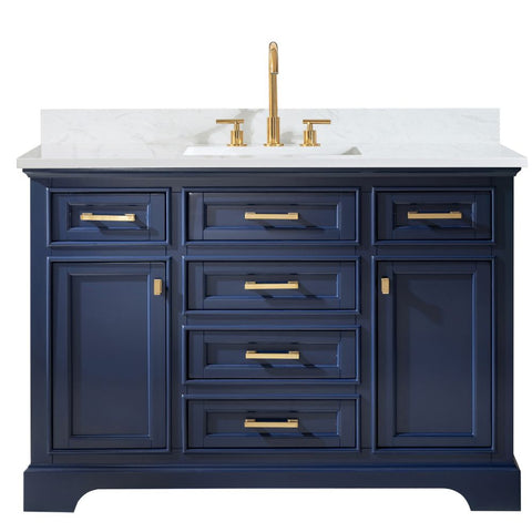 Design Element Milano 48 in. W x 22 in. D Bath Vanity in Blue with Carrara Marble Vanity Top in White with White Basin | ML-48-BLU
