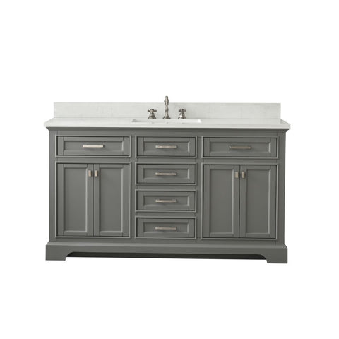 Design Element Milano 60 in. W x 22 in. D Bath Vanity in Gray with Carrara Marble Vanity Top in White with White Basin | ML-60S-GY
