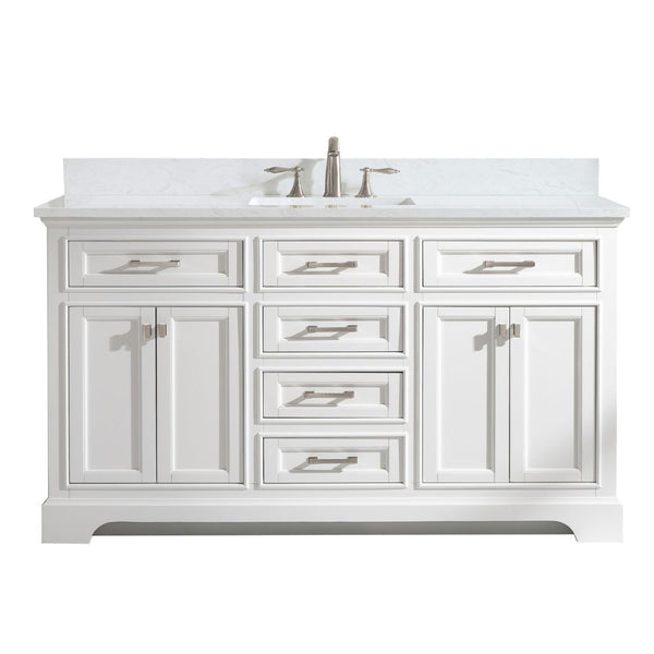 Design Element Milano 60 in. W x 22 in. D Bath Vanity in White with Carrara Marble Vanity Top in White with White Basin | ML-60S-WT