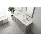 1" thick white quartz countertop with pre-drilled holes to accommodate 8" widespread faucets