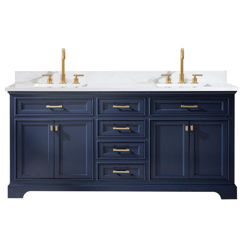 Design Element Milano 72 in. W x 22 in. D Bath Vanity in Blue with Carrara Marble Vanity Top in White with White Basin | ML-72-BLU