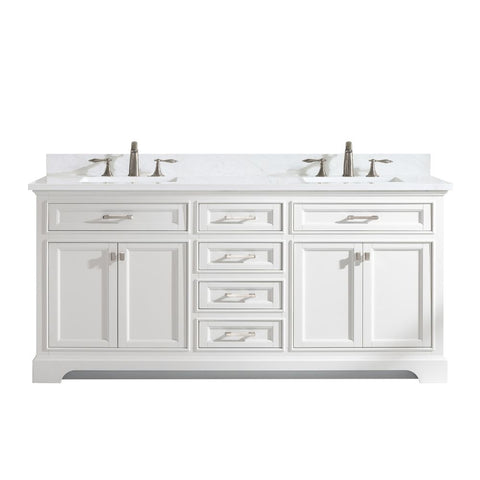 Design Element Milano 72 in. W x 22 in. D Bath Vanity in White with Carrara Marble Vanity Top in White with White Basin | ML-72-WT