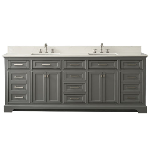 Design Element Milano 84 in. W x 22 in. D Bath Vanity in Gray with Quartz Vanity Top in White with White Basin | ML-84-GY