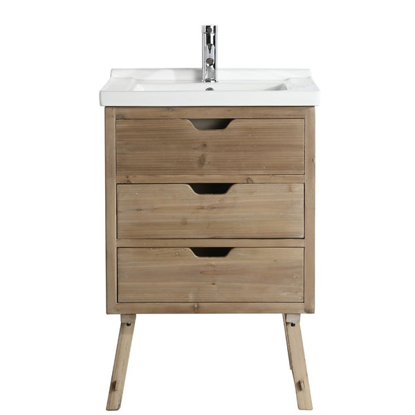 Fredric 24 in. W x 18.5 in. D Bath Vanity in Natural with Porcelain Vanity Top in White with White Basin by Design Element | DEC4010-A-1