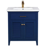 Design Element Cameron 30 in. W x 18 in. D Bath Vanity in Blue with Ceramic Vanity Top in White with White Basin | S09-30-BLU