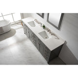 1" thick white quartz countertop with pre-drilled holes to accommodate 8" wide spread faucet