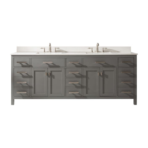 Design Element Valentino 84 in. W x 22 in. D Bath Vanity in Gray with Quartz Vanity Top in White with White Basin | V01-84-GY