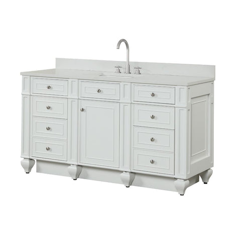 Design Element Winston 60 in. W x 22 in. D Bath Vanity in Ivory White with Quartz Vanity Top in White with White Basin | WN-60S-W