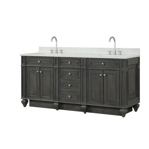 Design Element Winston 72 in. W x 22 in. D Bath Vanity in Gray with Quartz Vanity Top in White with White Basin | WN-72-GY