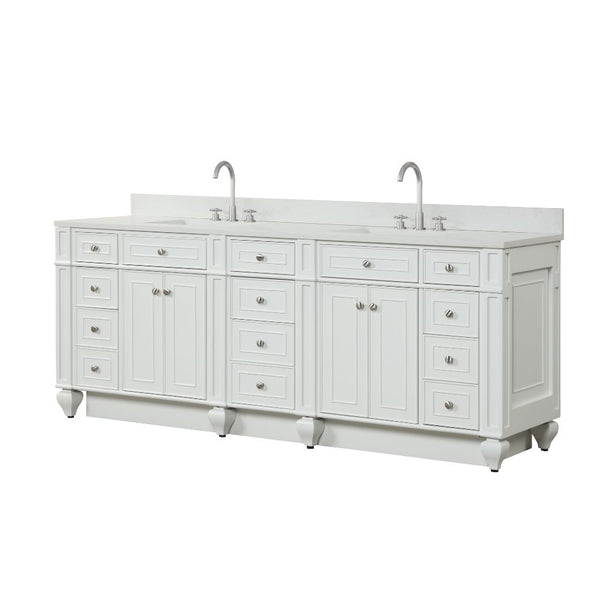 Design Element Winston 84 in. W x 22 in. D Bath Vanity in White with Quartz Vanity Top in White with White Basin | WN-84-W