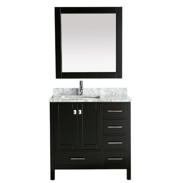 Design Element London 36" Espresso Transitional Vanity w/ Marble Top and Mirror