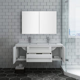 Lucera 48" White Modern Wall Hung Double Undermount Sink Bathroom Vanity