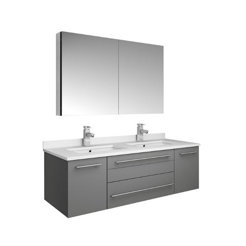 Lucera 48" Gray Modern Wall Hung Double Undermount Sink Bathroom Vanity