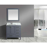 Design Element London 36" Gray Transitional Vanity w/ Marble Top and Mirror