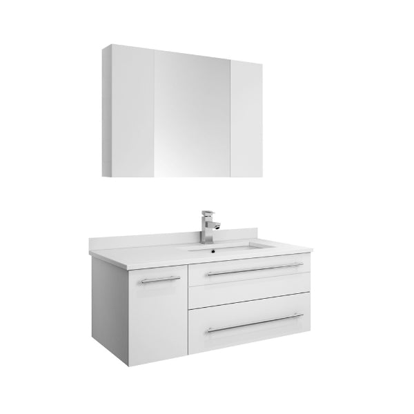 Lucera 36" White Modern Wall Hung Right Offset Undermount Sink Bathroom Vanity