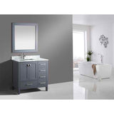 Design Element London 36" Gray Transitional Vanity w/ Marble Top and Mirror