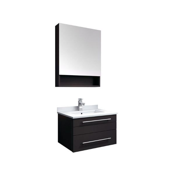 Lucera 24" Espresso Modern Wall Hung Undermount Sink Vanity w/ Medicine Cabinet