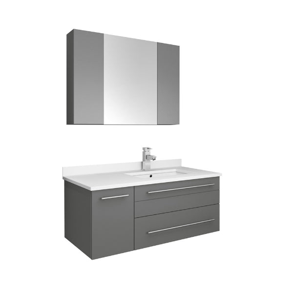 Lucera 36" Gray Modern Wall Hung Right Offset Undermount Sink Bathroom Vanity
