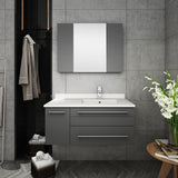 Lucera 36" Gray Modern Wall Hung Right Offset Undermount Sink Bathroom Vanity