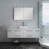 Fresca Lucera 60" White Modern Wall Hung Vessel Sink Vanity w/ Medicine Cabinet