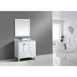 Design Element London 36" White Transitional Vanity w/ Marble Top and Mirror