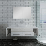 Fresca Lucera 60" White Modern Wall Hung Vessel Sink Vanity w/ Medicine Cabinet