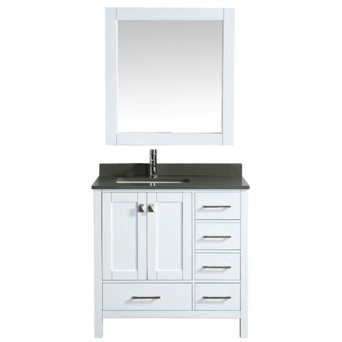 Design Element London 36" White Transitional Single Sink Vanity w/ Quartz Top