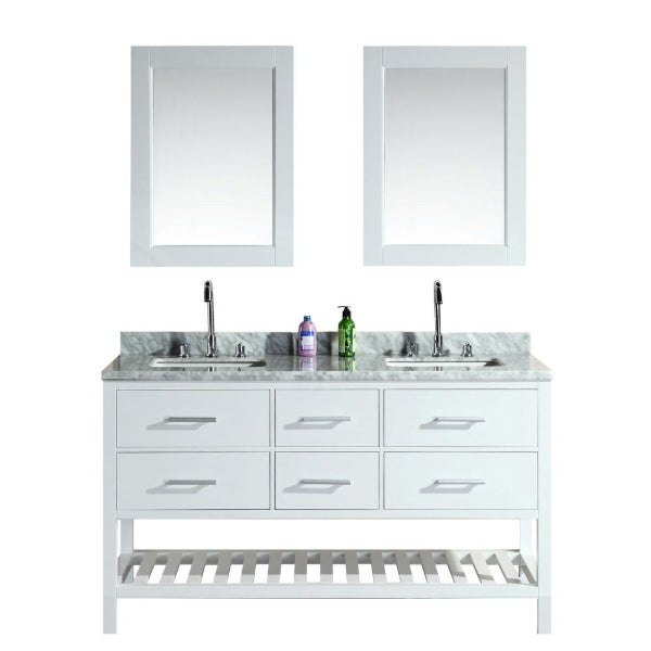 London 61" White Transitional Double Sink Vanity Set