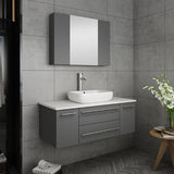 Fresca Lucera 42" Gray Modern Wall Hung Vessel Sink Vanity w/ Medicine Cabinet