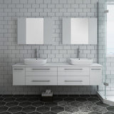 Fresca Lucera 72" White Modern Wall Hung Double Vessel Sink Bathroom Vanity