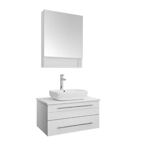 Fresca Lucera 30" White Modern Wall Hung Vessel Sink Vanity w/ Medicine Cabinet
