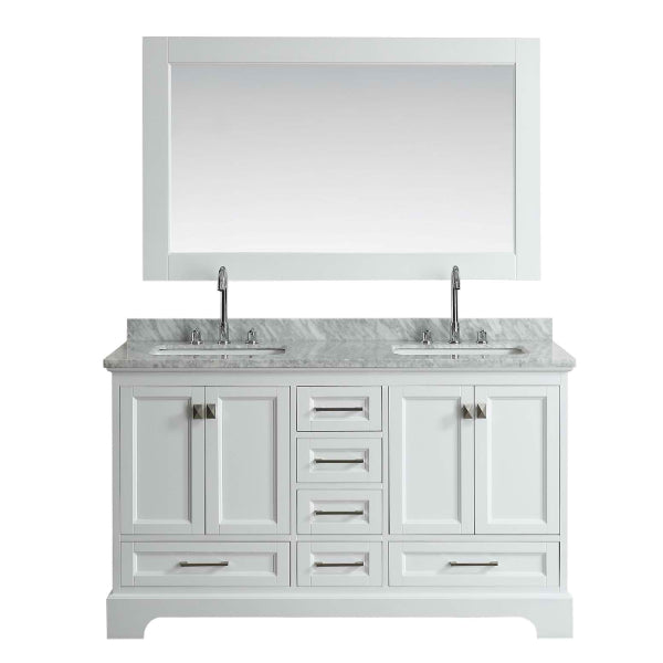 Design Element Omega 61" White Transitional Double Sink Vanity