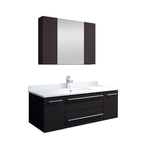 Lucera 42" Espresso Modern Wall Hung Undermount Sink Vanity w/ Medicine Cabinet